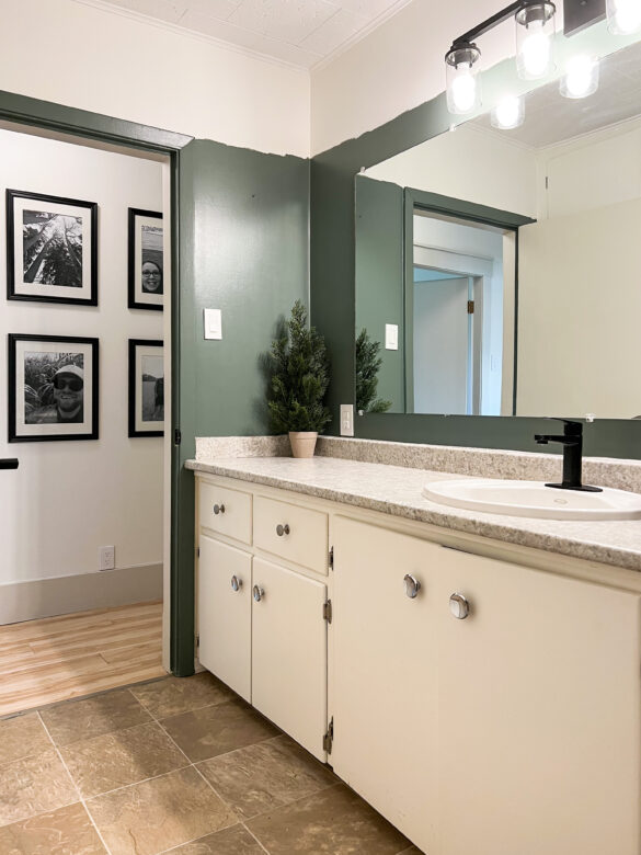 bathroom that has been refreshed with green paint