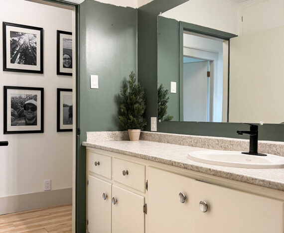 bathroom that has been refreshed with green paint
