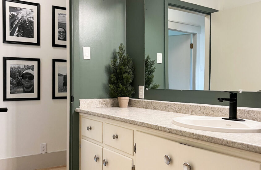 bathroom that has been refreshed with green paint