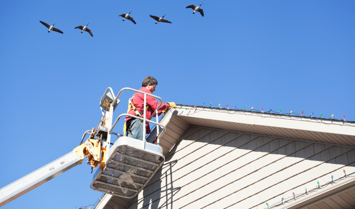 professional installing christmas lights